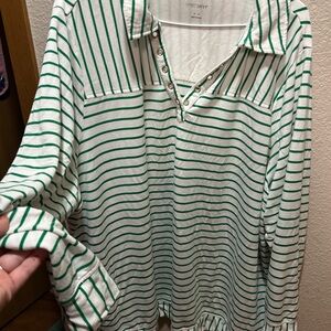 Green and White Striped Long Sleeve Tee